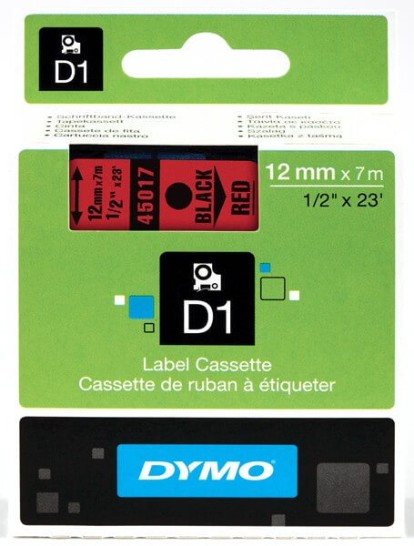Dymo Ruban D1 S0720570 - 12 mm x 7 m - Noir sur Rouge - JPG