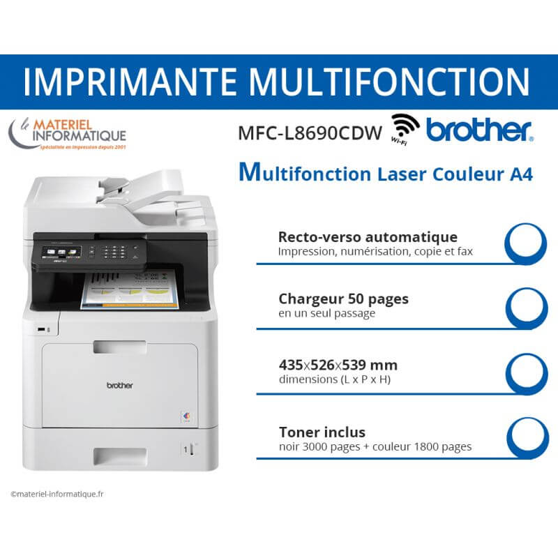 Brother MFC-L8690CDW imprimante laser réseau multifonction A4 couleur avec  wifi (4 en 1) Brother